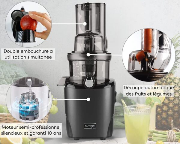 Kuvings - Extracteur de jus REVO830S + kit sorbet & smoothie + gourde de conservation de jus sous vide - Noir
