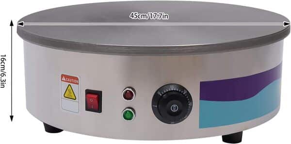 2800w 45cm commercial professionnel en acier inoxydable crepes plaque Crêpes Maker Crêpes Party Plaque de Cuisson Antiadhésive Posable sur table Thermostat réglable Spatule Distributeur inclus 220v