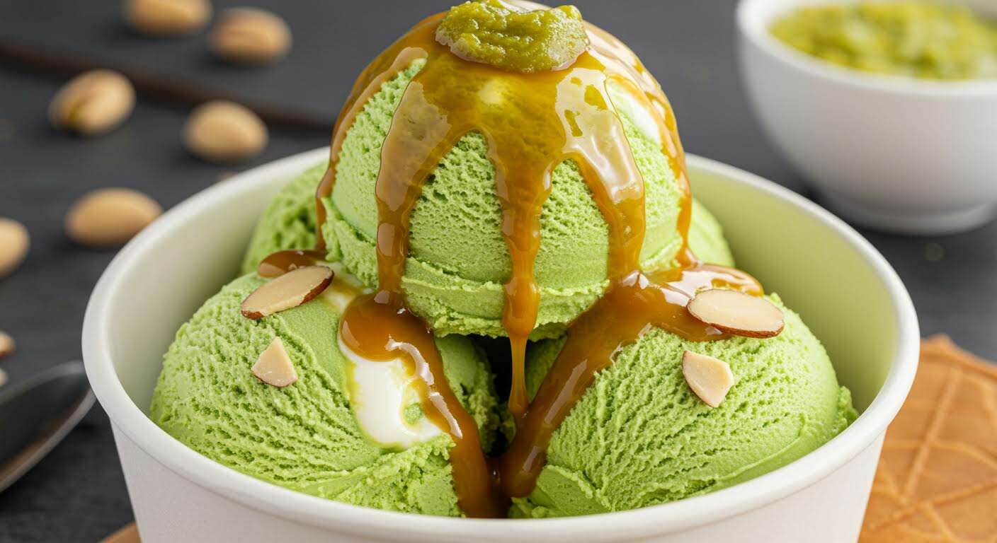 Glace pistache-croquant de caramel : la texture parfaite sans sorbetière, une gourmandise qui séduira tous les palais
