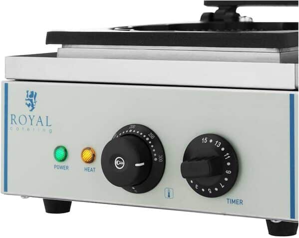 Royal Catering Gaufrier Machine à Gaufres Cœur RCWM-1500-H (37x30,7x49,5cm, 1.500W, diamètre des gauffres 21 cm, minuterie jusqu'à 15 min, plaque de cuisson en téflon et alu)
