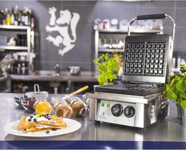 Royal Catering Gaufrier Machine à Gaufres Carré RCWM-2000-E (37x32x50cm, 2.000 W, gauffre 10 x 17 cm, minuterie jusqu'à 15 min, fonte et emaille)