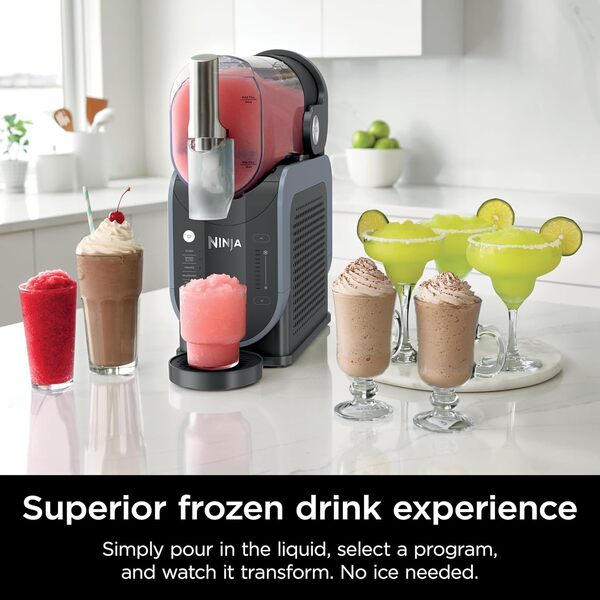 Ninja FS301 Machine professionnelle avec technologie RapidChill, machine à boissons et à slushie de 250 ml, 5 programmes prédéfinis, margaritas congelées, frappes et plus encore, accents premium, noir