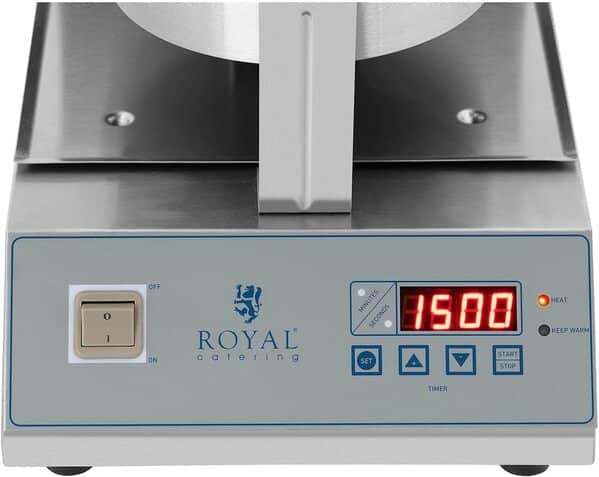 Royal Catering RCWM-1300-RE Gaufrier Rond Appareil a Gaufres Belges Waffle Machine a Gaufre (Ø 18 cm, 1300 W, Plaque de cuisson rotative, Minuterie jusqu'à 99 min, Écran LED)