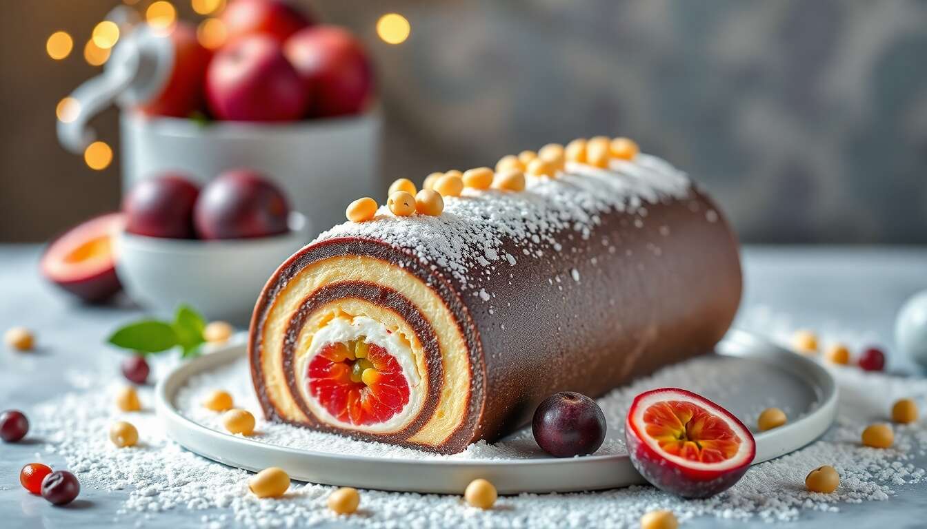 Bûche glacée fève de tonka et cœur fruit de la passion : recette savoureuse