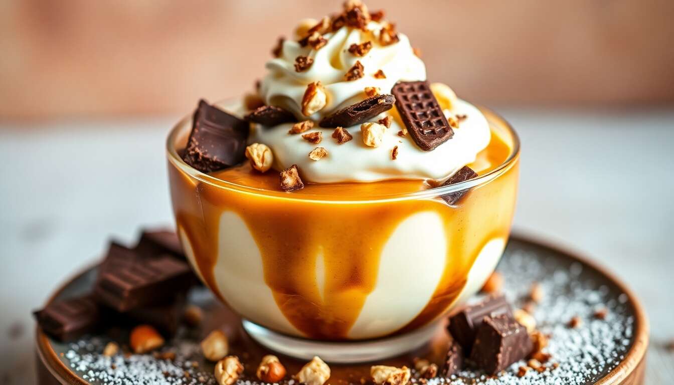 Recette : coupe Glacée Vanille, crème de Marron au Rhum et Chocolat Croquant