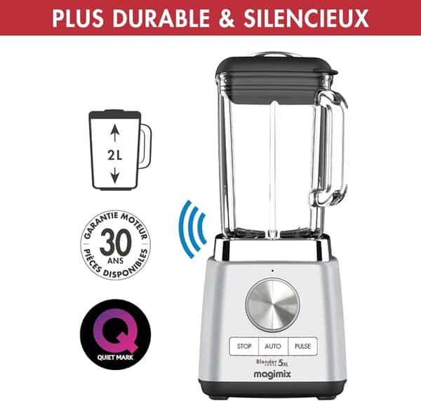 Magimix Blender Power Mixeur Professionnel 5XL Connect - Blender Électrique, Hachoir, Blender pour Smoothie, Mixeur Soupe, Hachoir Blender Multifonction - Bol en verre - Chrome