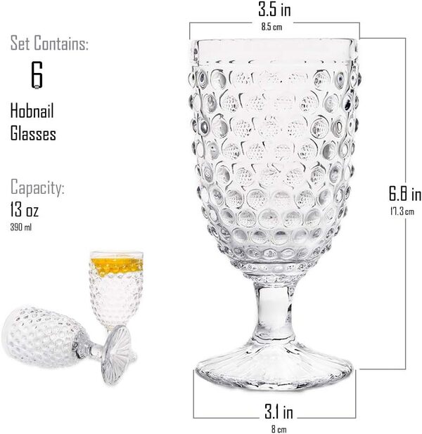 G Hobnail 368.5 G Lot de 6 verres à eau vintage pour thé glacé, verres à thé glacé, verres Hobnail pour vin, soda, jus, dîners, bars, restaurants Transparent