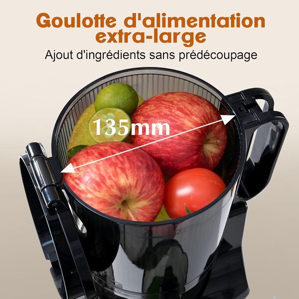 Fretta Extracteurs de Jus à Mastication Lente, Grande Goulotte d'Alimentation de 135mm pour Fruits et Légumes Entiers, Presse-agrumes Automatique Facile à Nettoyer, Sans BPA, 250W (vert foncé)