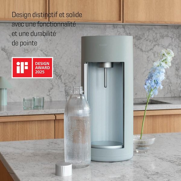 Mysoda Glassy - Machine à eau pétillante avec 1 bouteille en verre (sans cylindre de CO2) - Vert Sauge