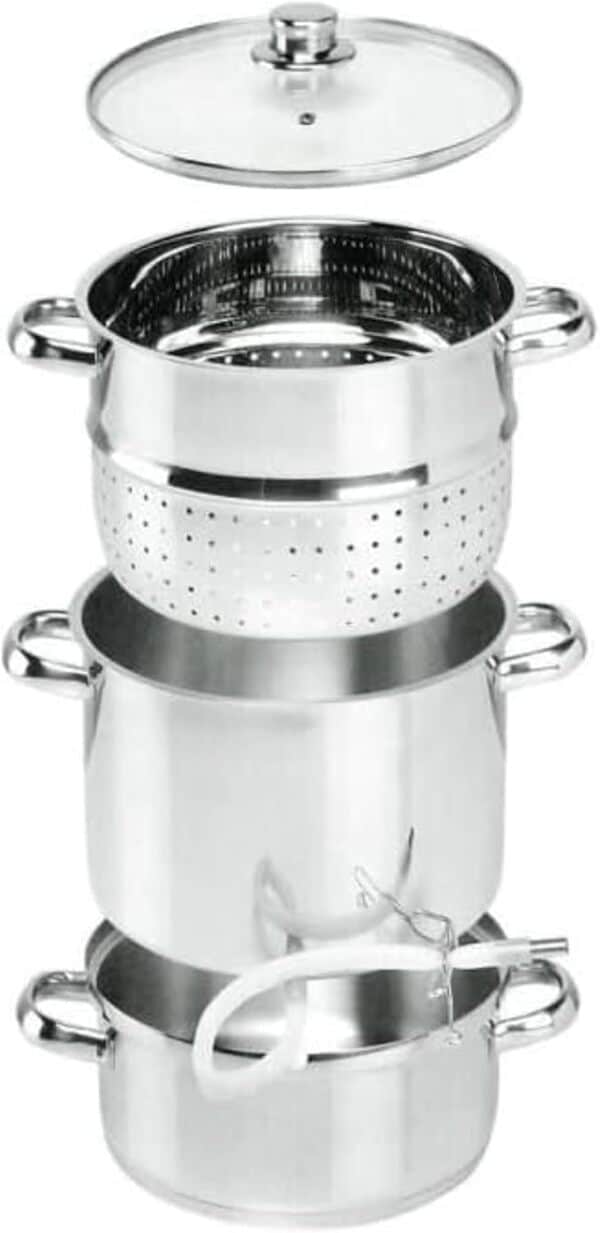 Baumalu, Extracteur de jus à vapeur, en inox, Système de pression efficace pour 6-7 kg de fruits et légumes, Polyvalent pour cuisson vapeur, Tous feux, Diamètre 28 cm, Couleur argent