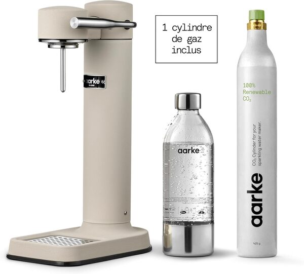 Aarke Carbonator 3 Machine à eau gazeuse en acier inoxydable finition sable + cylindre de 60 litres avec CO2 renouvelable