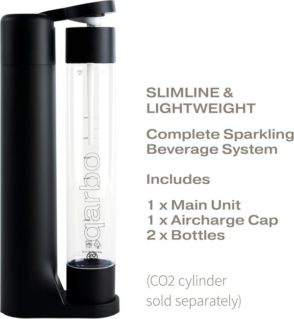 Twenty39 qarbo CLASSIC Machine à eau pétillante – Carbonateur de boissons gazeuses pour la maison, distributeur de boissons gazeuses et de seltz (noir mat)