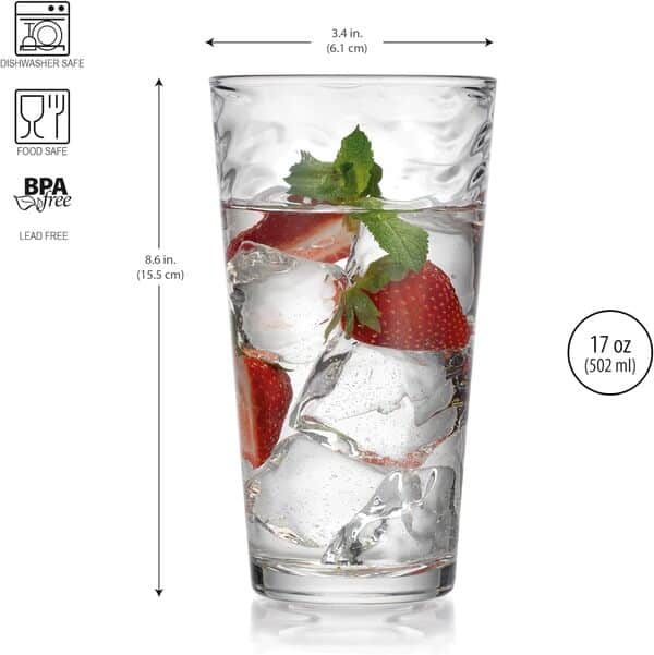 Lot de 6 verres à cocktail martelés pour bar, jus, bière, thé glacé, verres à eau de 500 ml