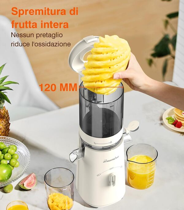 Extracteur de Jus de Fruits et Légumes avec Goulotte d'Alimentation de 120mm, Extracteur de Jus à Couple Élevé avec Mode REV, Pureté du Jus Élevée, Facile à Nettoyer