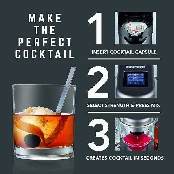 Bartesian Machine à cocktail - Préparation facile de boissons grâce à des recettes intégrées - Ingrédients pour cocktails en capsules, 4 dosages d’alcool ajustables - Pour 4 spiritueux