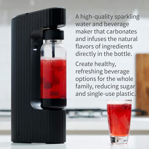 Twenty39 qarbo LUXE Machine à eau pétillante et à boissons en métal de qualité supérieure avec bouchon AirPlus Gen2 pour une meilleure carbonation et des infusions de saveur (vésuve noir)