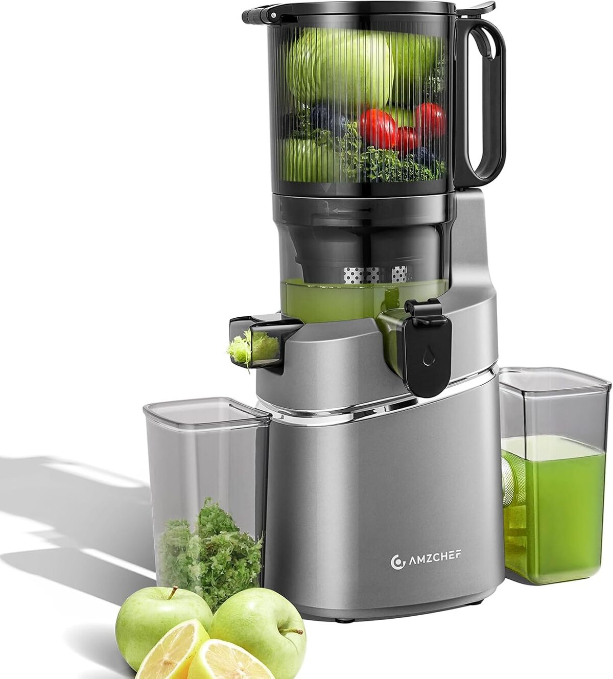 Extracteur De Jus Lent AMZCHEF – Trémie Large 118 Mm, Pression à Froid, Silencieux, Facile à Nettoyer