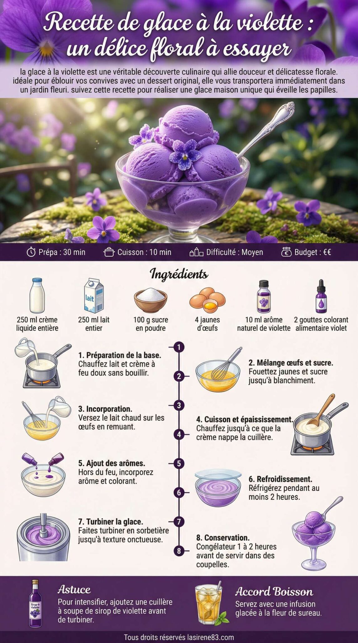 Infographie de la recette Recette de glace à la violette : un délice floral à essayer Infographie de la recette Recette de glace à la violette : un délice floral à essayer
