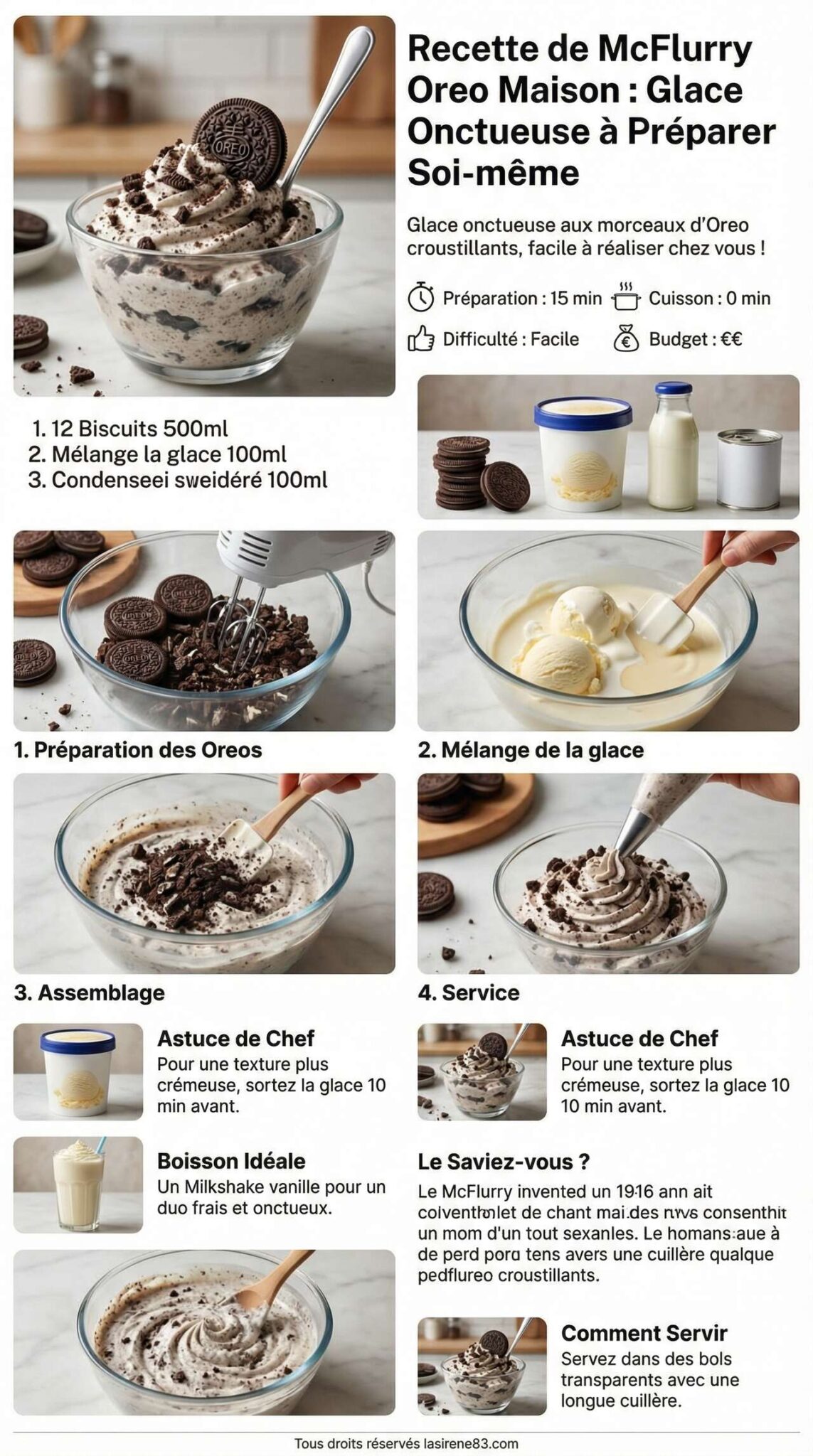 Infographie de la recette Recette de McFlurry Oreo maison : glace onctueuse à préparer soi-même Infographie de la recette Recette de McFlurry Oreo maison : glace onctueuse à préparer soi-même