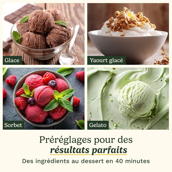 Cuisinart FreezeEase Pro – Sorbetière auto-refroidissante, 4 programmes, 14 fonctions, glace/sorbet/yaourt/gelato, prête en 40 min, maintien 90 min, 2 pales, 1,5L, pas de pré-refroidissement