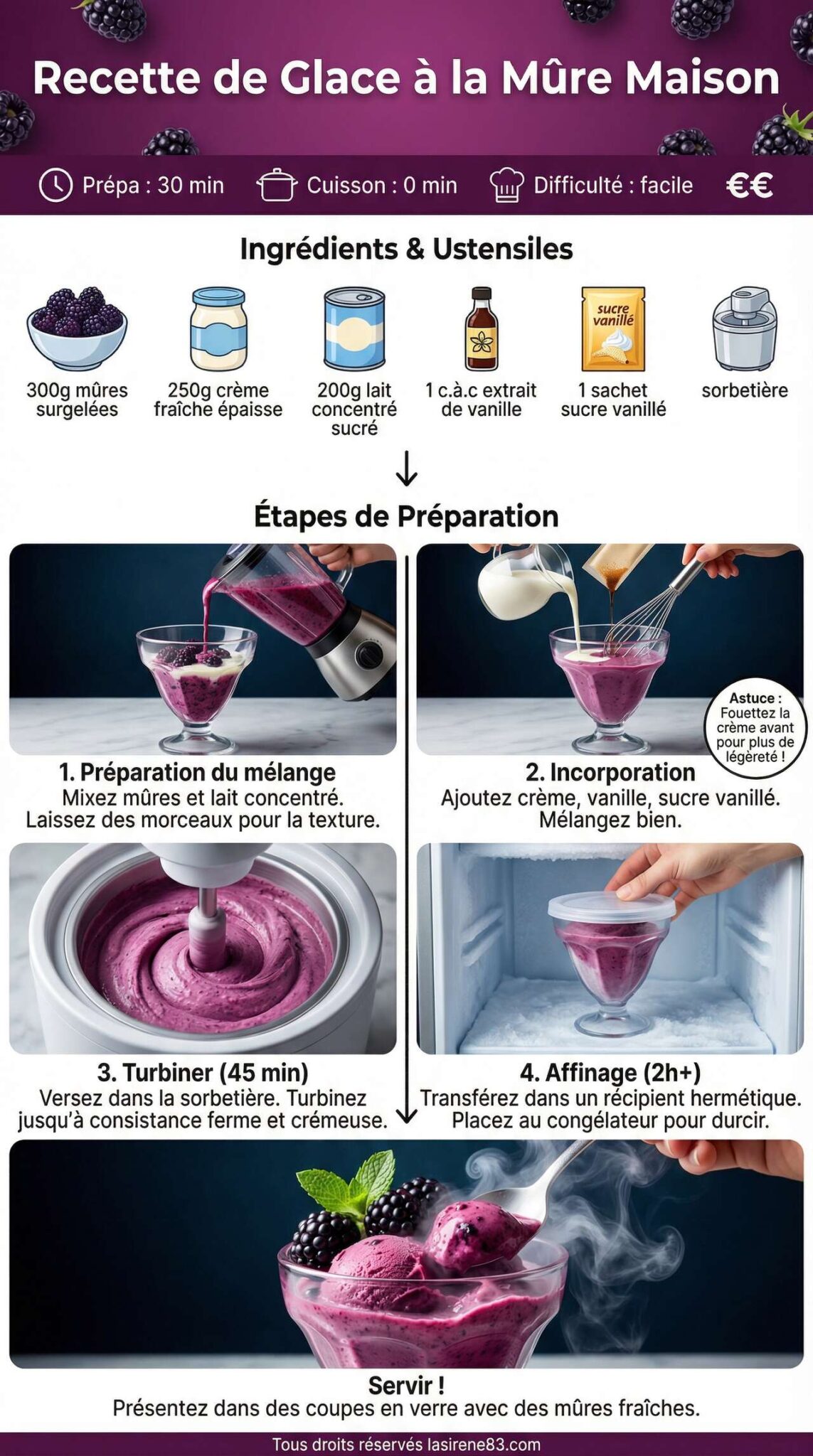 Fiche recette Recette de Glace à la Mûre Maison Fiche recette Recette de Glace à la Mûre Maison