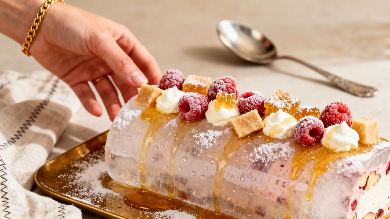 Bûche glacée framboise et nougat : recette festive