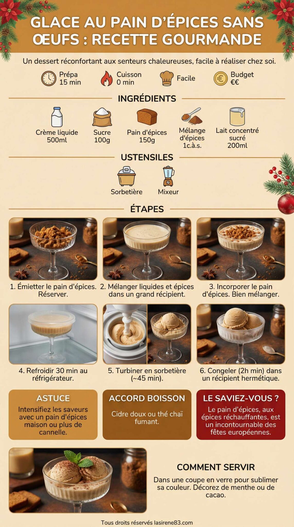 Fiche recette Glace au pain d'épices sans œufs : recette gourmande Fiche recette Glace au pain d'épices sans œufs : recette gourmande