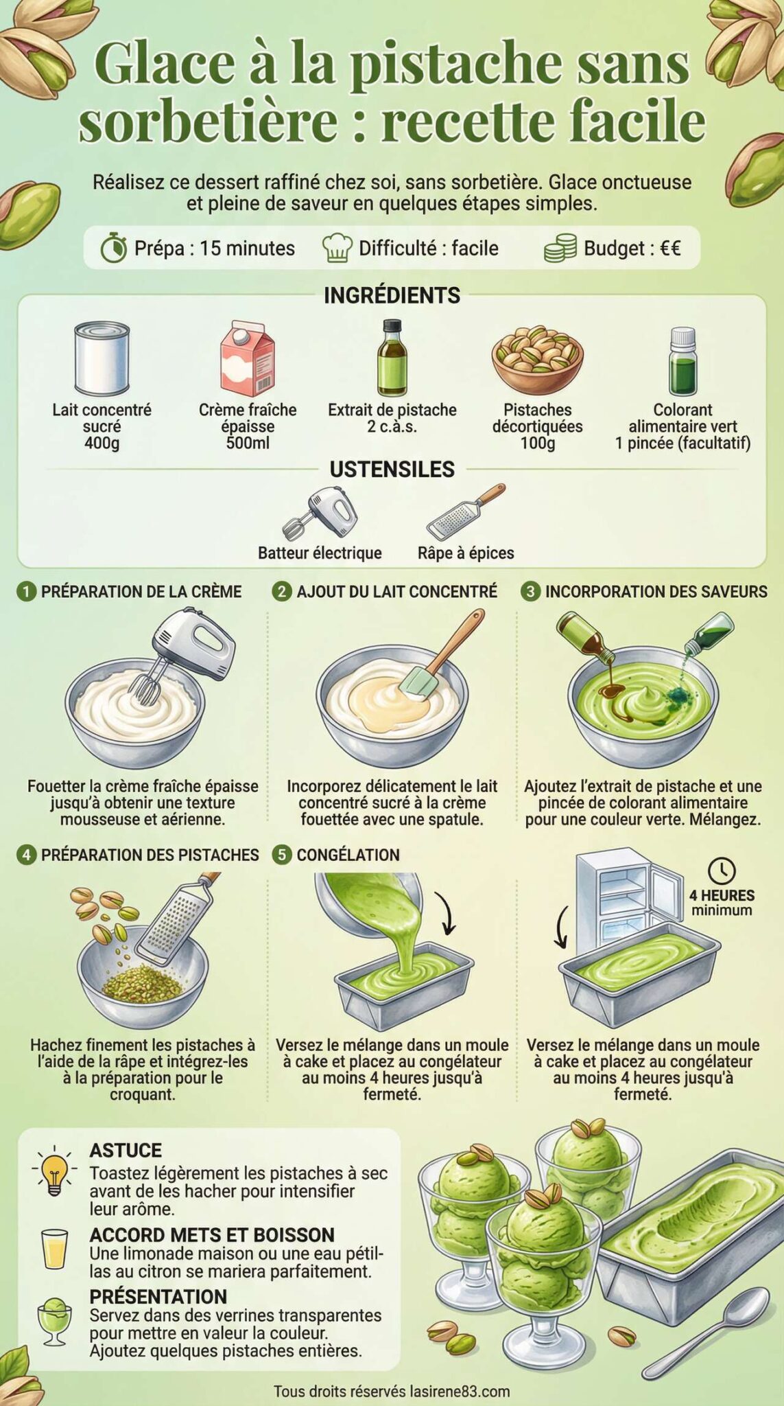 Fiche recette Glace à la pistache sans sorbetière : recette facile Fiche recette Glace à la pistache sans sorbetière : recette facile