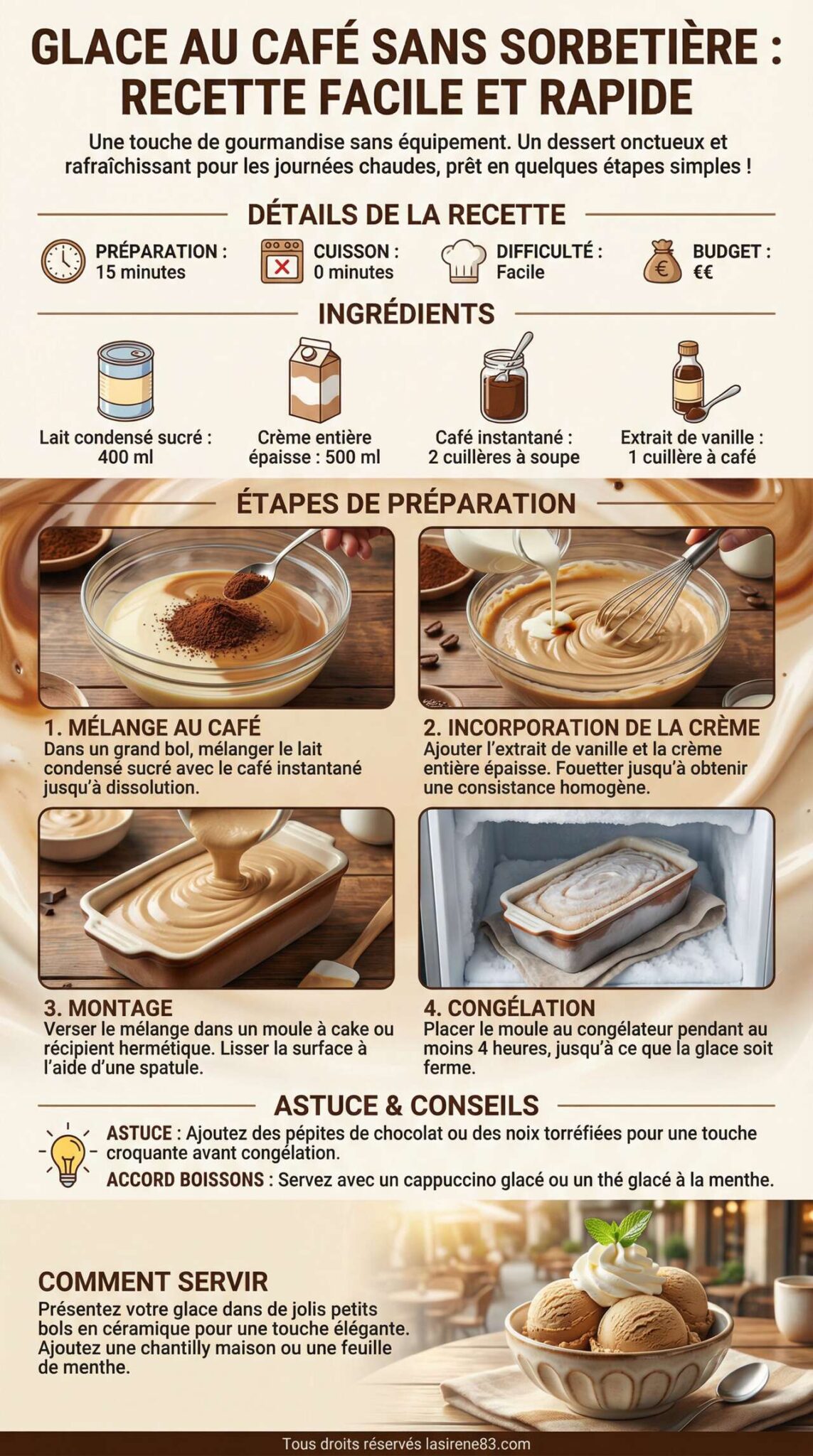 Fiche recette Glace au caf&eacute; sans sorbeti&egrave;re : recette facile et rapide