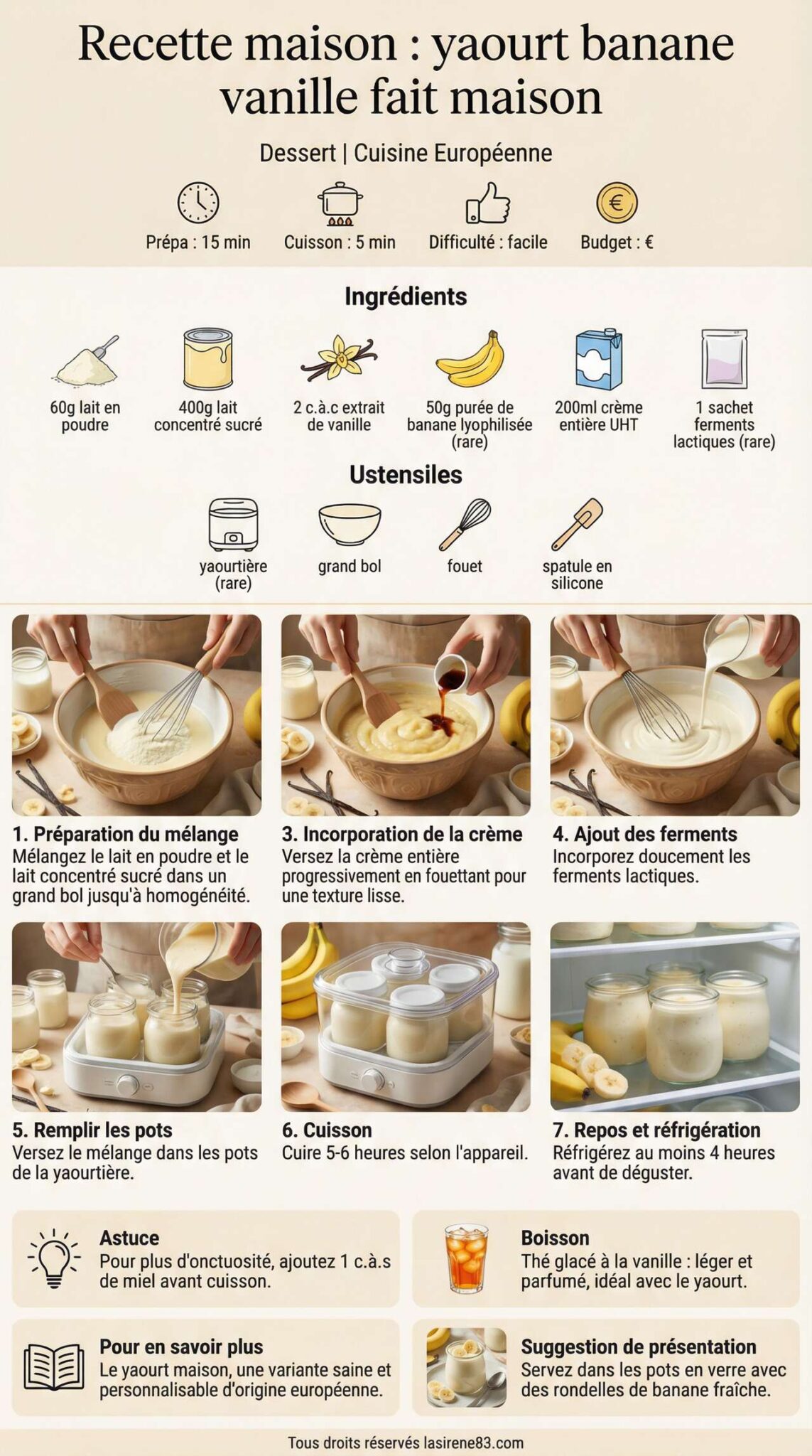 Fiche recette Recette maison : yaourt banane vanille fait maison Fiche recette Recette maison : yaourt banane vanille fait maison