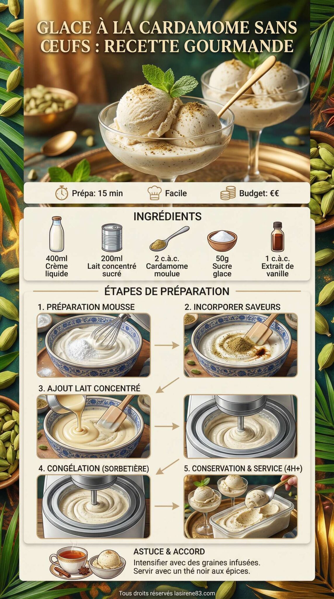 Fiche recette Glace à la cardamome sans œufs : recette gourmande Fiche recette Glace à la cardamome sans œufs : recette gourmande