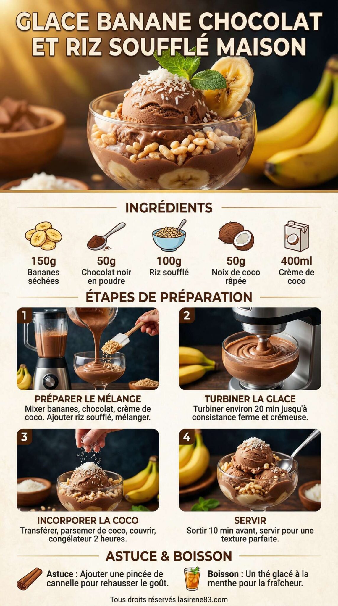 Fiche recette Recette de glace banane chocolat et riz soufflé maison Fiche recette Recette de glace banane chocolat et riz soufflé maison