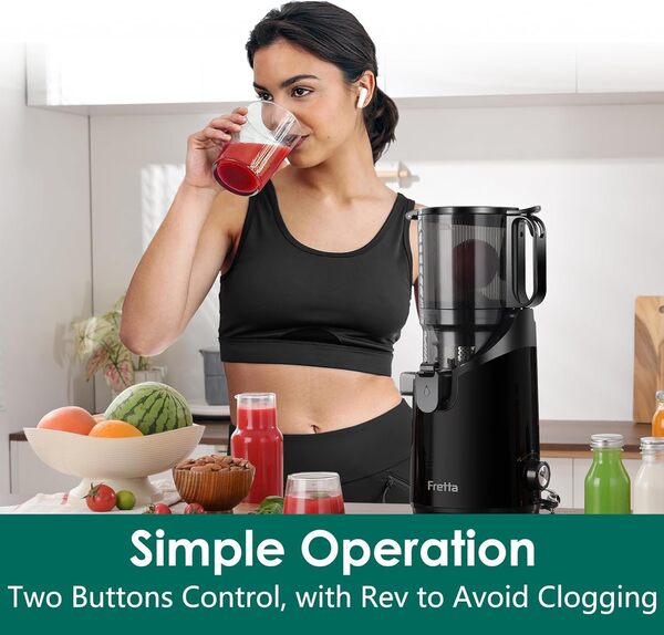 Centrifugeuse à froid, centrifugeuse à vitesse lente, dotée d'une goulotte d'alimentation extra-large de 5,3 pouces (environ 13,5 cm) adaptée aux fruits et légumes entiers (Matte Black, 1.8L)