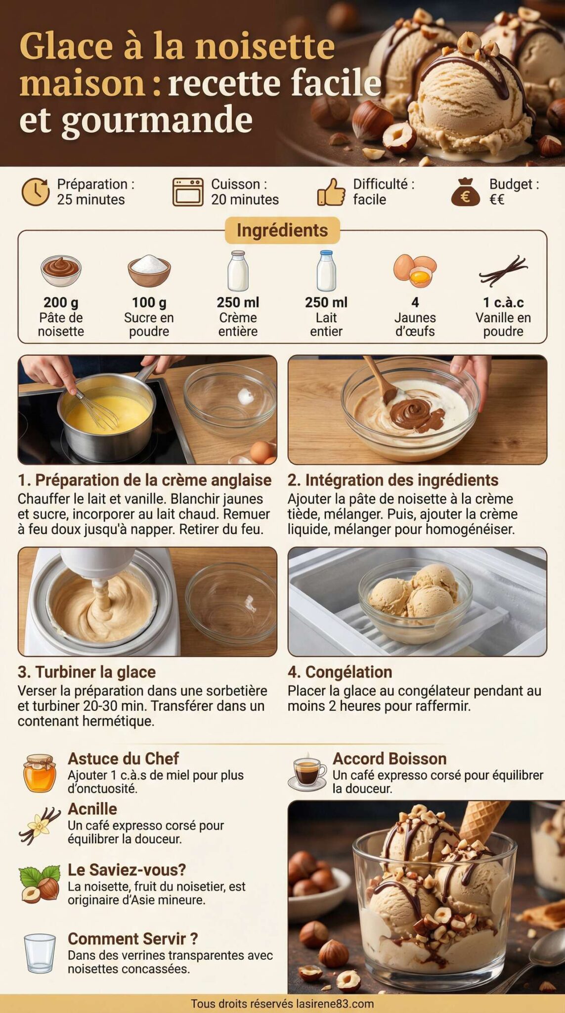 Fiche recette Glace &agrave; la noisette maison : recette facile et gourmande