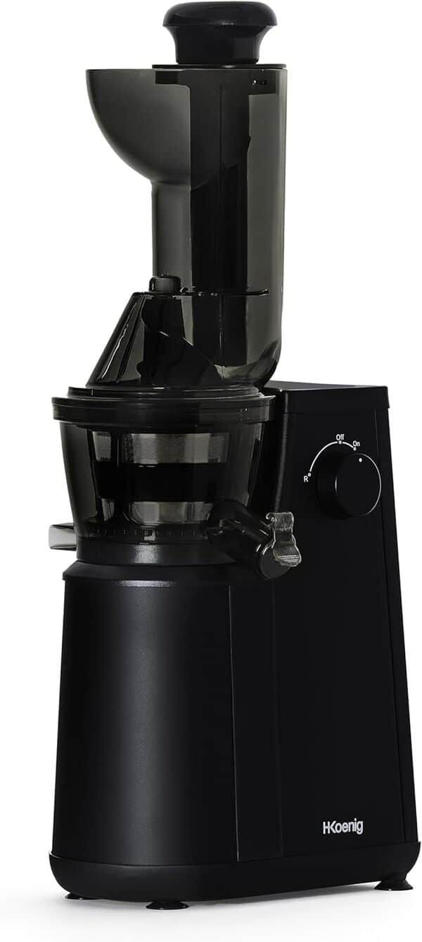 H.Koenig Extracteur de Jus de Fruits et Légumes vertical GSX24 Centrifugeuse Vitamin + sans BPA - 82 mm Large Bouche - 3 tamis pour jus fin ou épais et sorbet - Pression douce - 50 tours 400 W