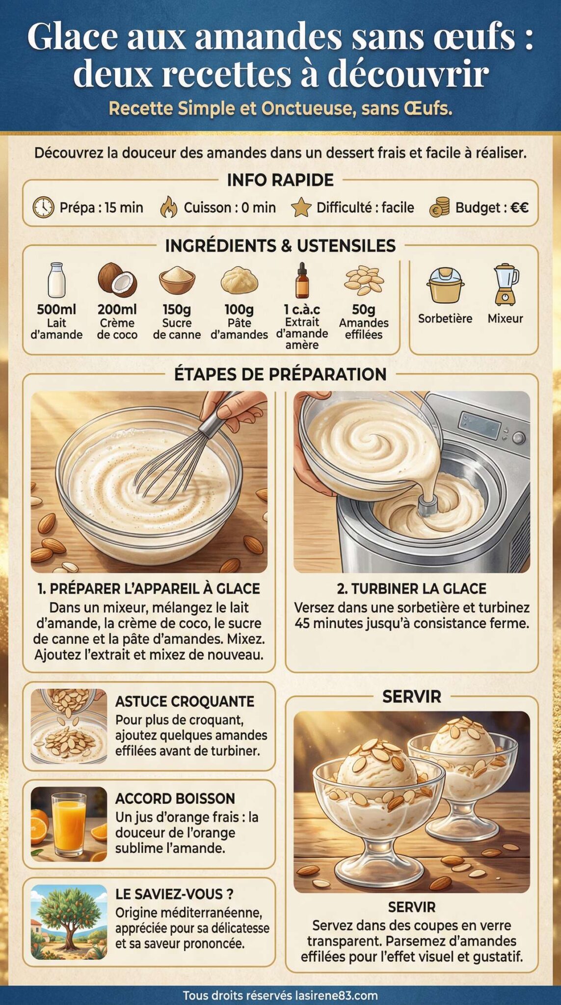 Fiche recette Glace aux amandes sans &oelig;ufs : deux recettes &agrave; d&eacute;couvrir