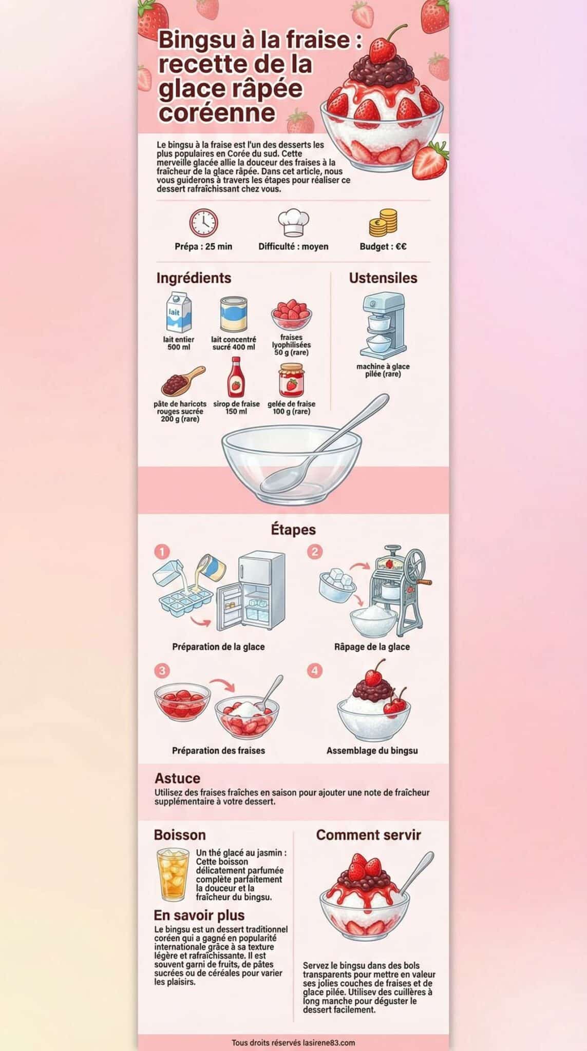 Fiche recette Bingsu &agrave; la fraise : recette de la glace r&acirc;p&eacute;e cor&eacute;enne