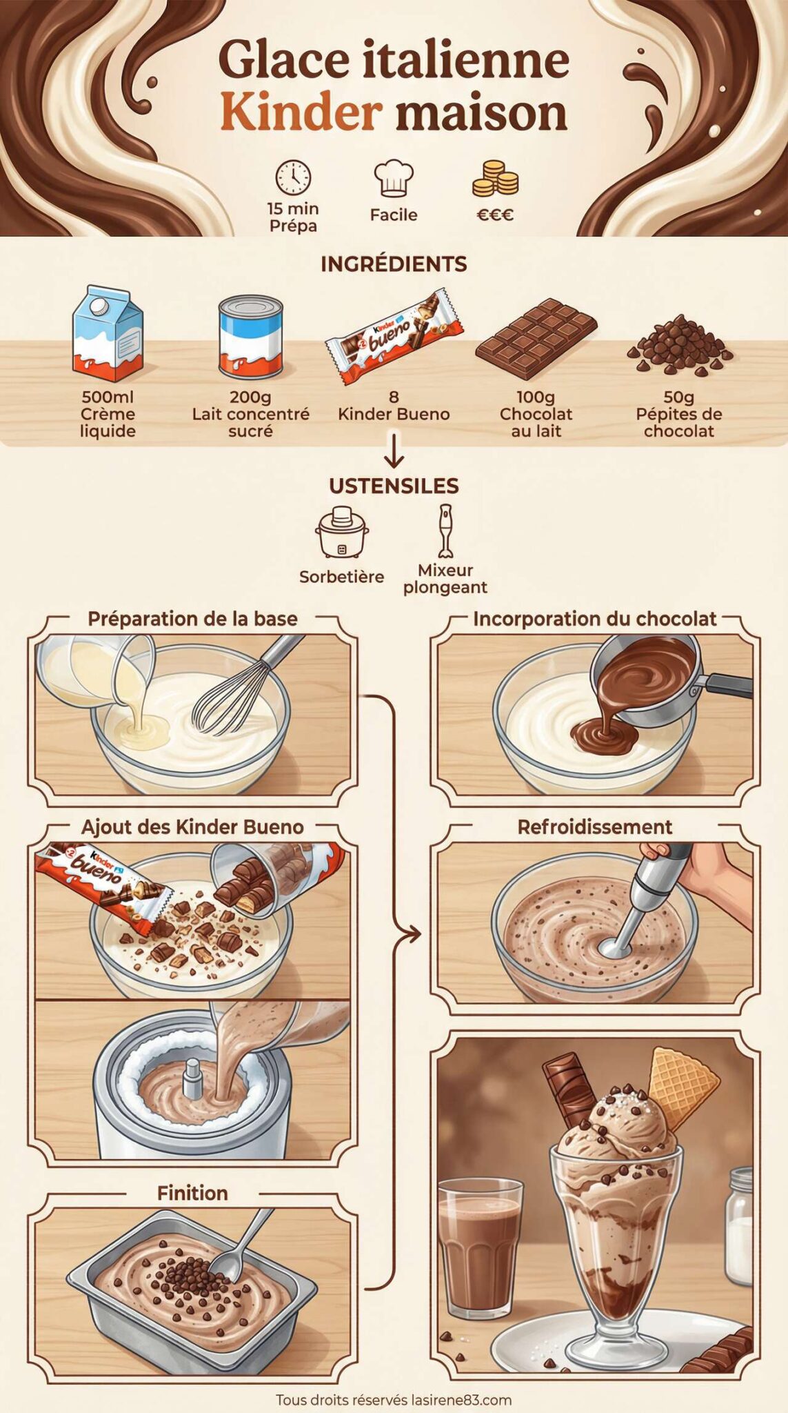 Fiche recette Recette de glace italienne Kinder maison