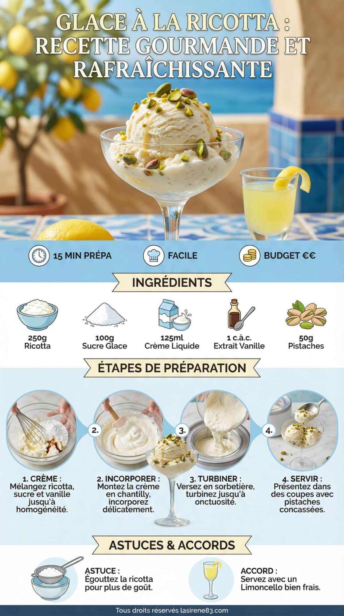 Fiche recette Glace &agrave; la ricotta : recette gourmande et rafra&icirc;chissante