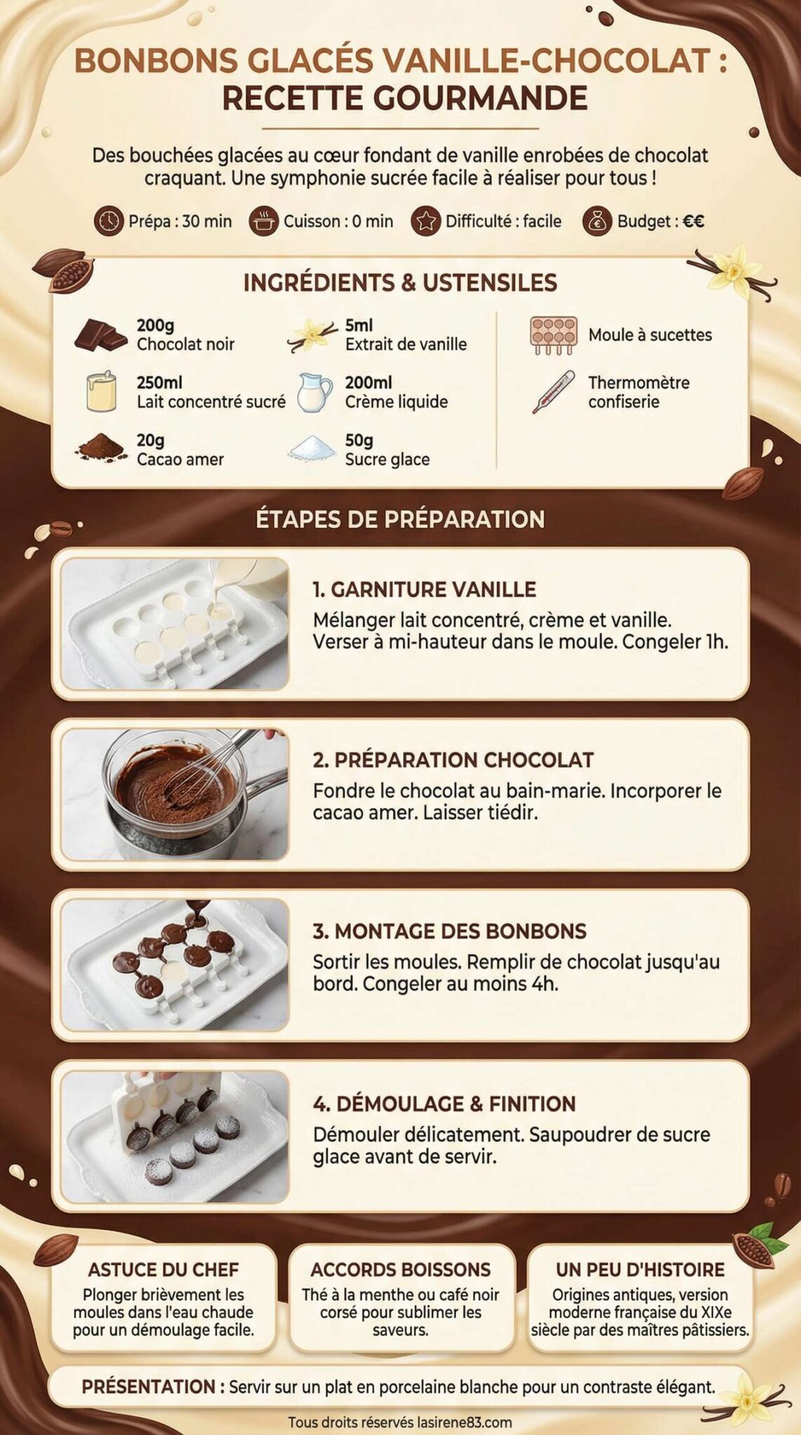 Fiche recette Bonbons glac&eacute;s vanille-chocolat : recette gourmande