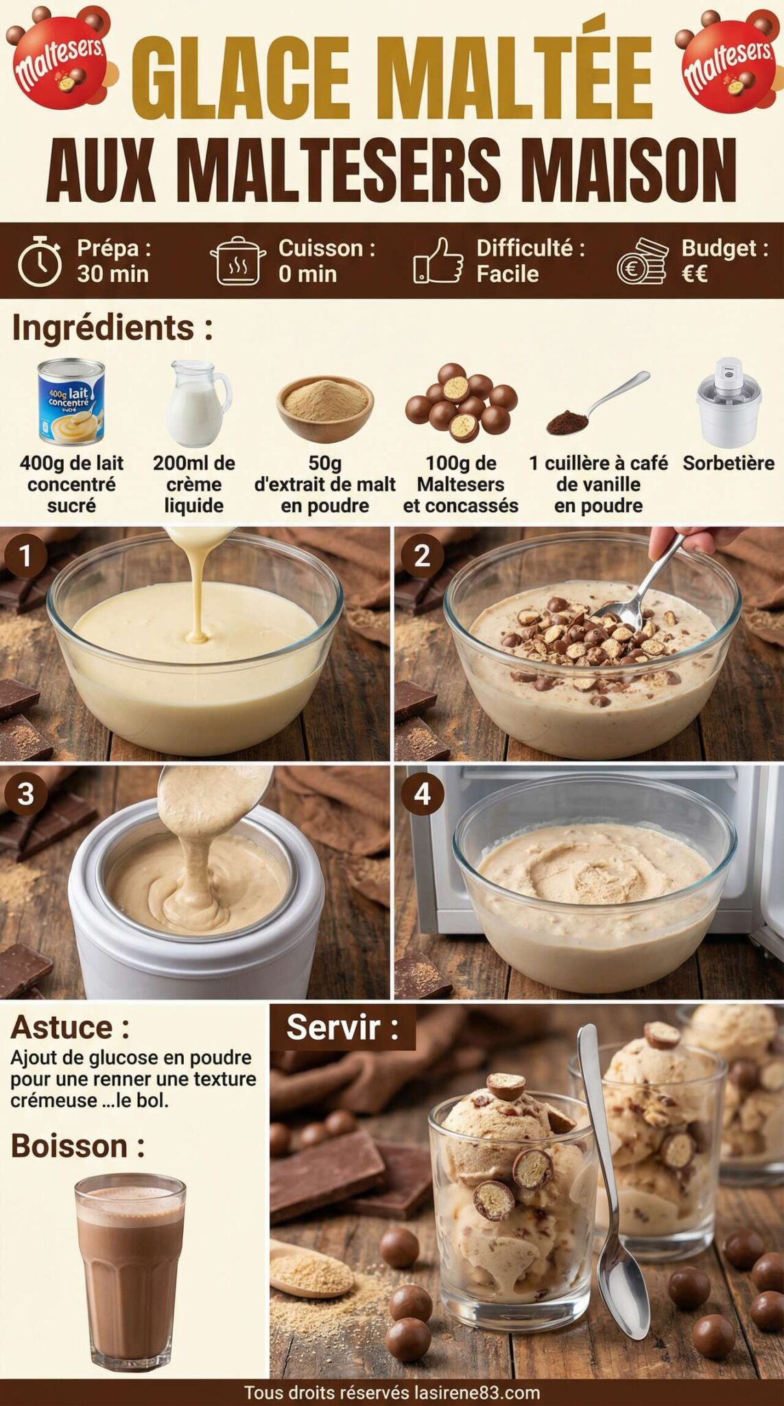 Fiche recette Recette de glace malt&eacute;e aux Maltesers maison