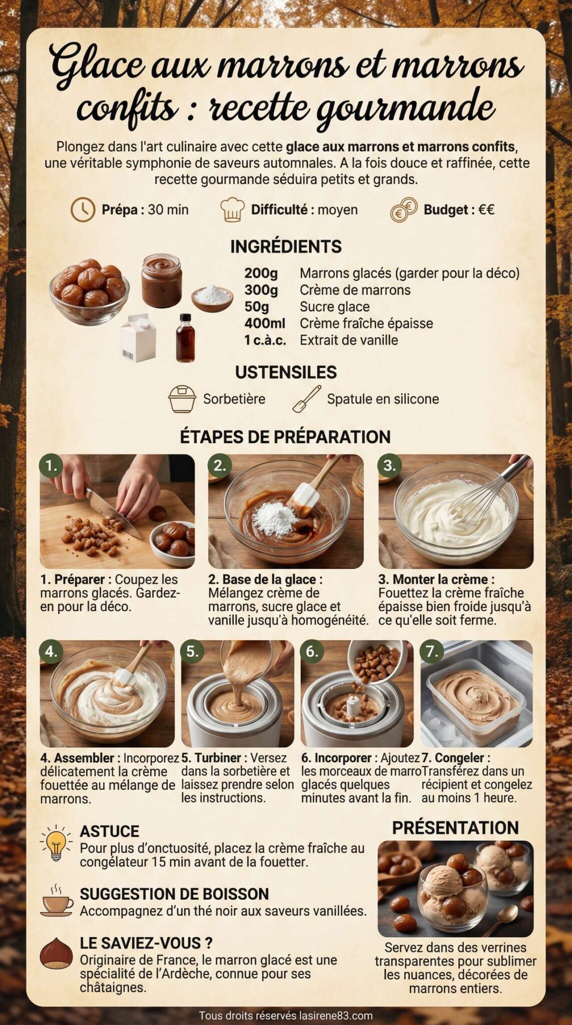 Fiche recette Glace aux marrons et marrons confits : recette gourmande