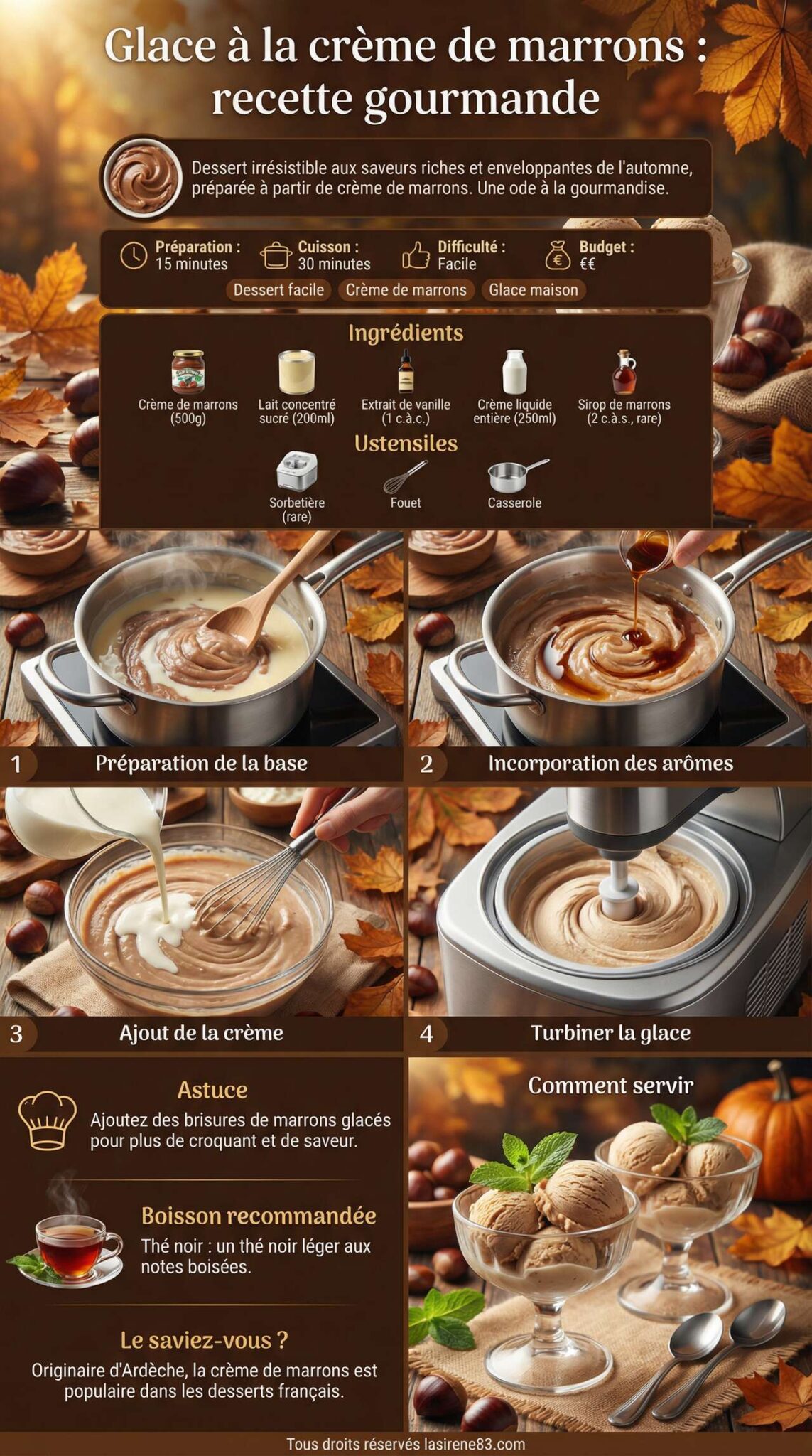 Fiche recette Glace &agrave; la cr&egrave;me de marrons : recette gourmande