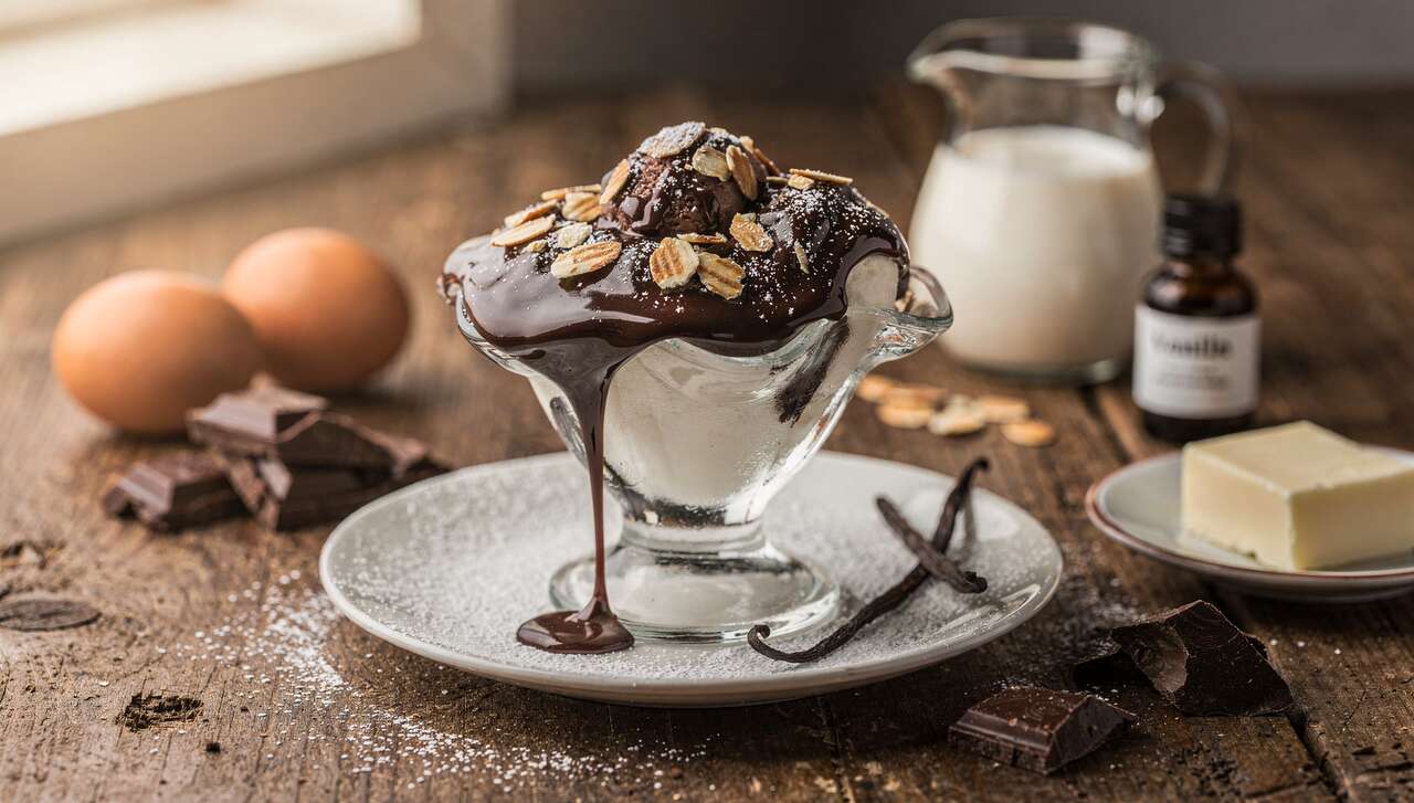 Parfait glacé aux amandes et sauce chocolat : recette gourmande