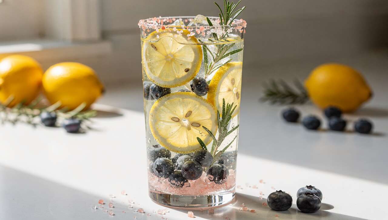 Limonade au citron, romarin et myrtilles : recette rafraîchissante