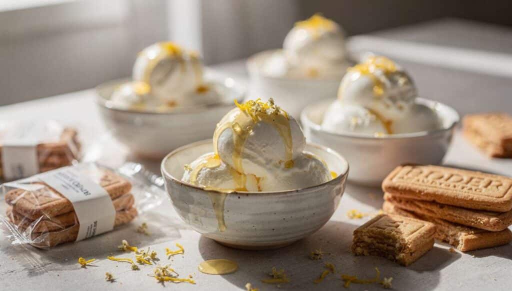 Recette de glaces au yaourt et sirop de fleurs