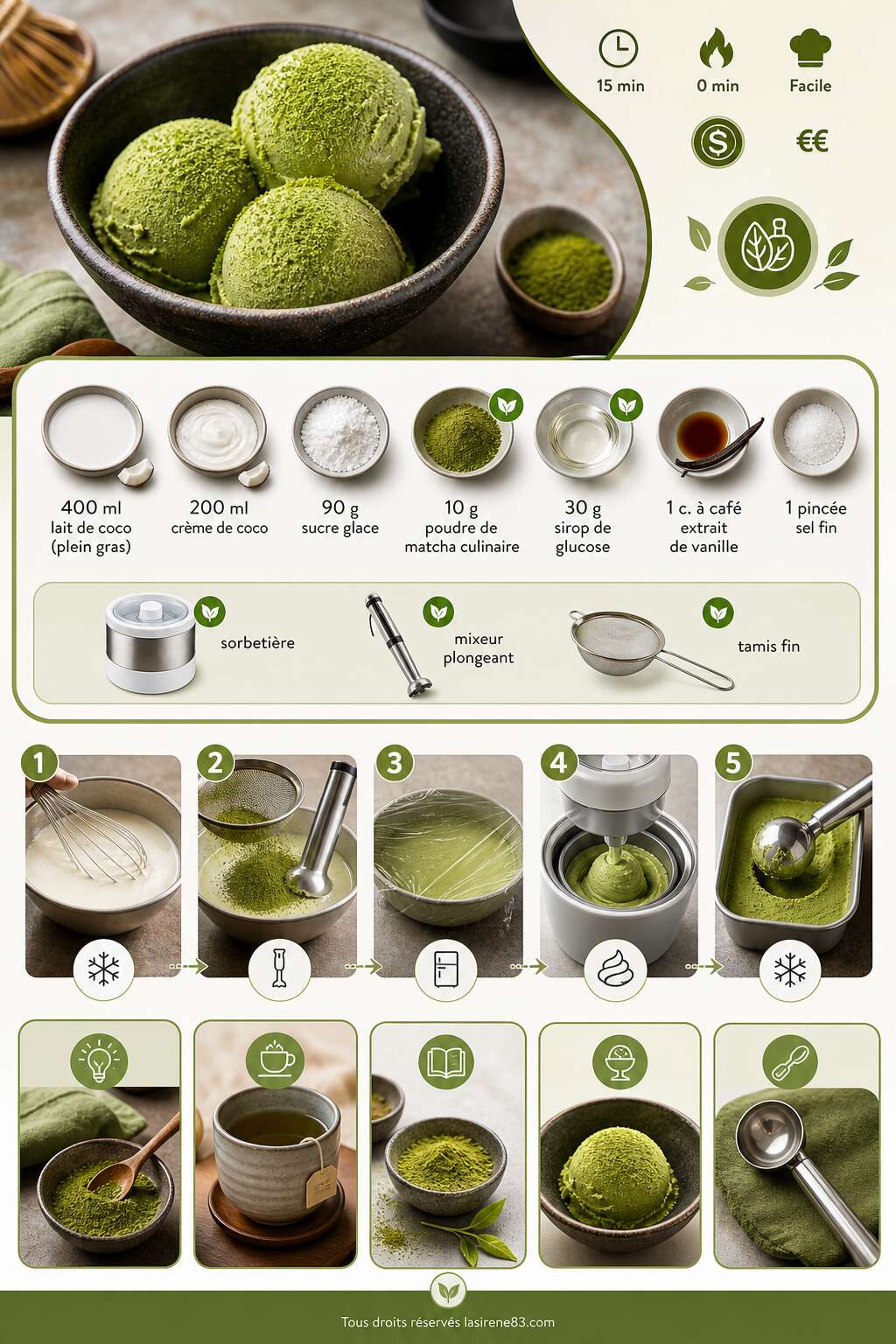 Fiche recette Glace au matcha sans &oelig;ufs ni laitages : recette facile