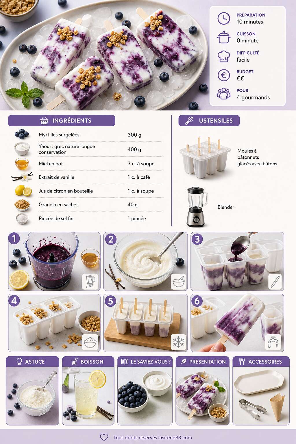Fiche recette Bâtonnets glacés aux myrtilles et au yaourt : recette rafraîchissante Fiche recette Bâtonnets glacés aux myrtilles et au yaourt : recette rafraîchissante