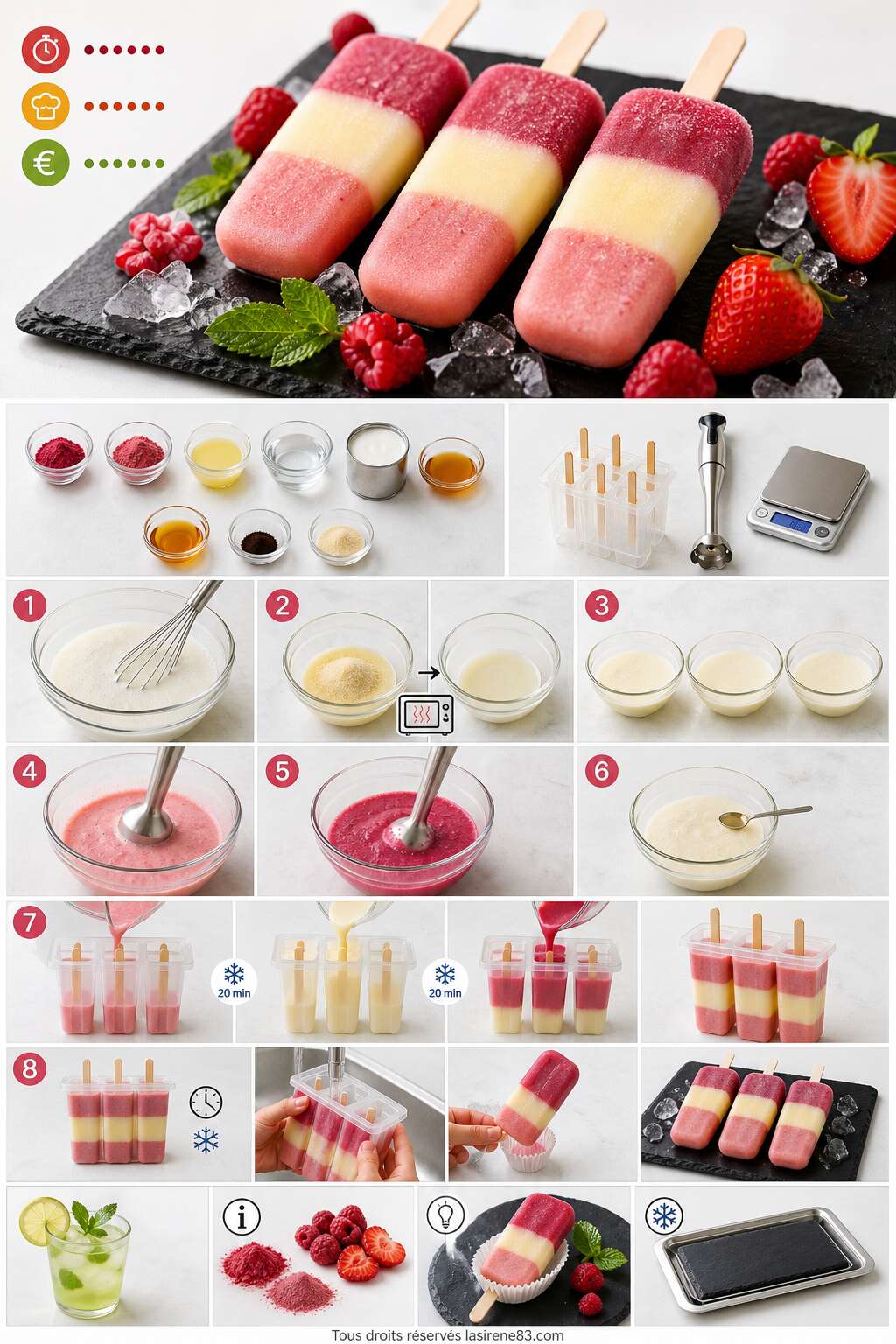 Fiche recette Recette : b&acirc;tonnets glac&eacute;s fraise citron framboise maison
