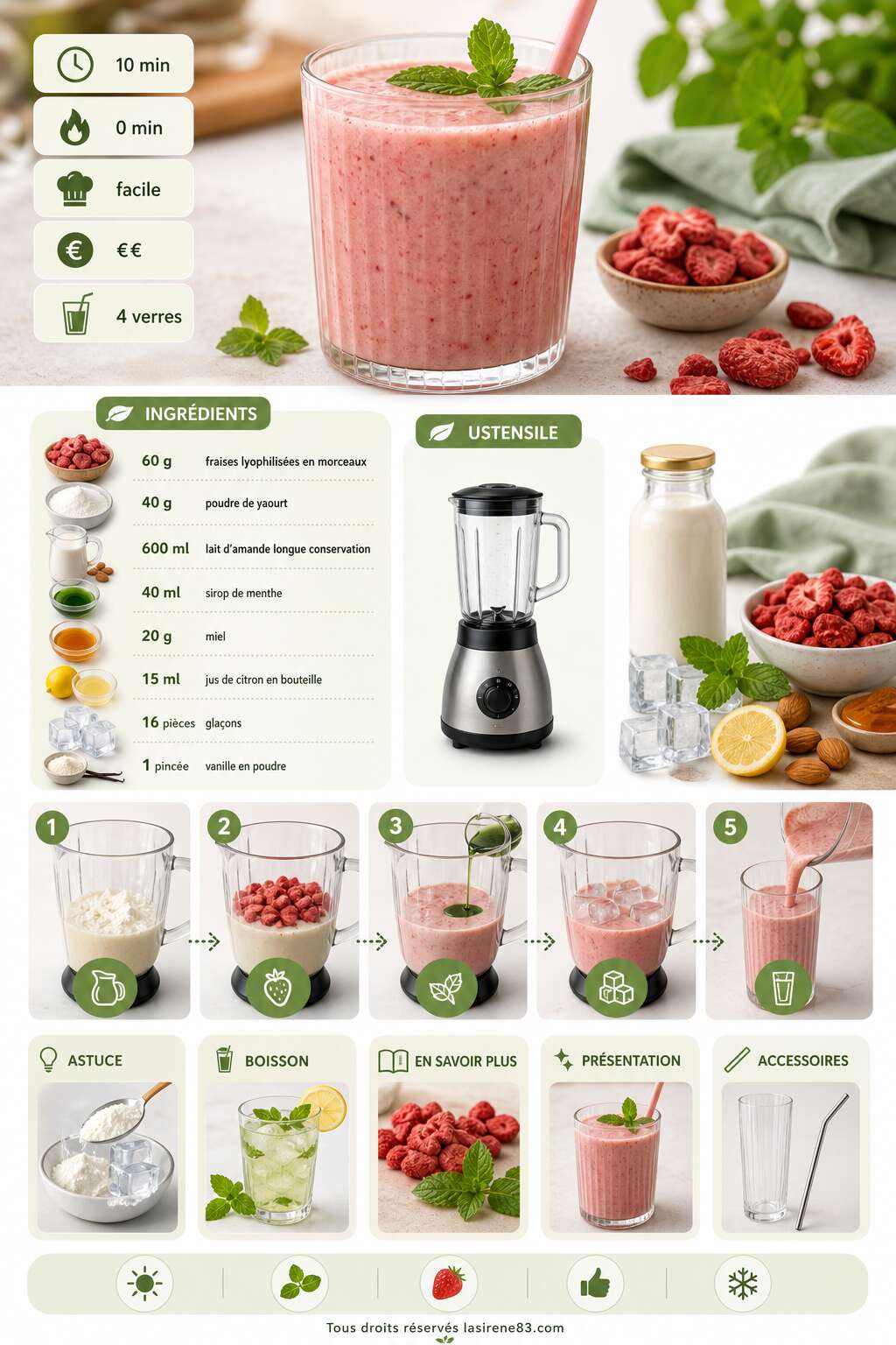 Fiche recette Smoothie fraises et menthe du jardin : recette fraîche et facile Fiche recette Smoothie fraises et menthe du jardin : recette fraîche et facile